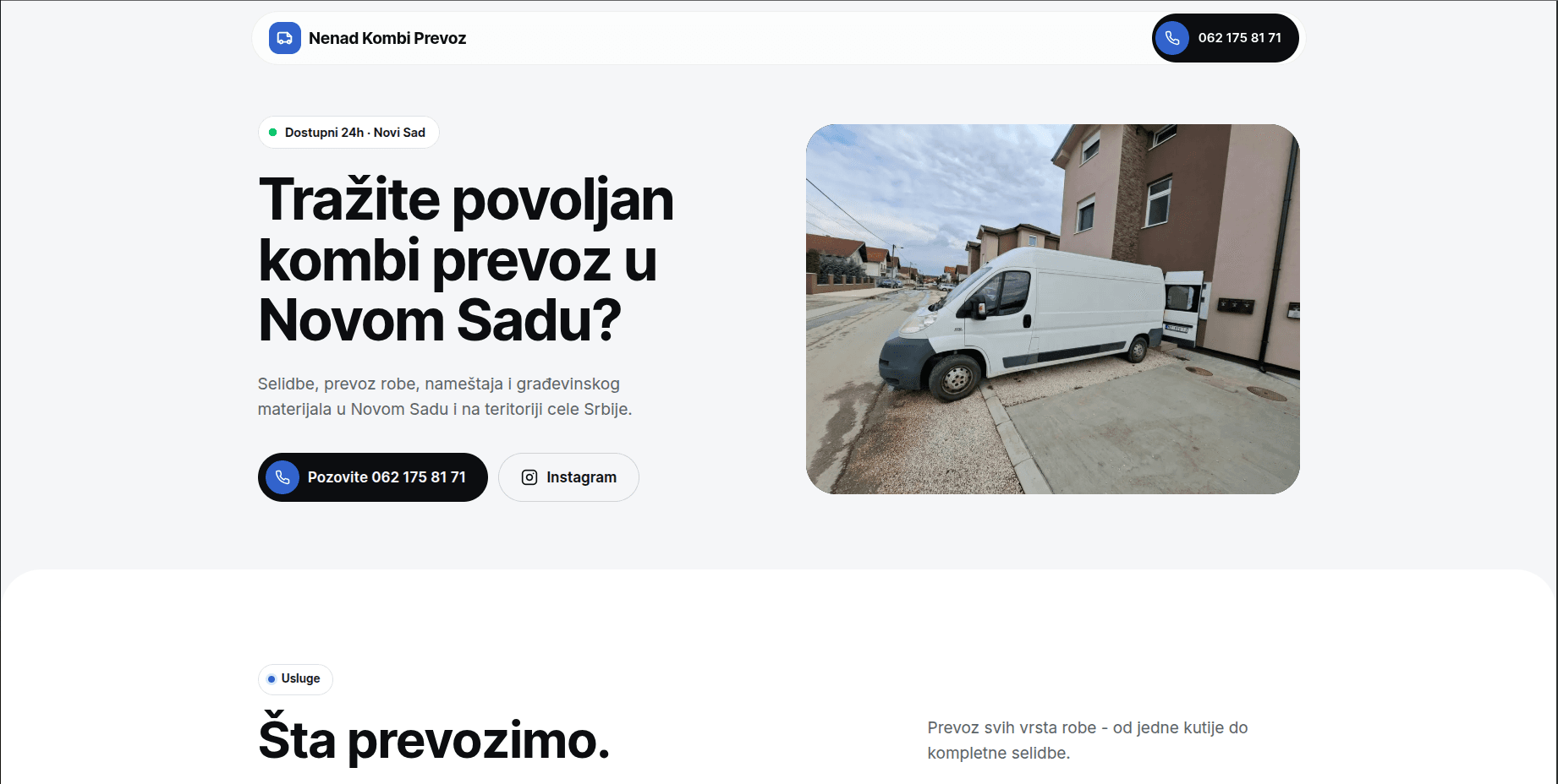 Snimak ekrana sajta Nenad Prevoz